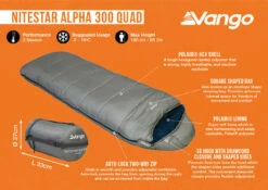 Vango Nitestar Alpha 300 Quad Sleeping Bag (FOG) -Banana Tent nitestar 300 infographic