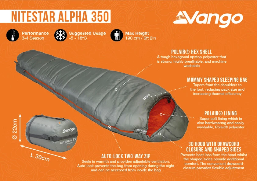 Vango Nitestar Alpha 350 Sleeping Bag (Fog) 8 Vango Nitestar Alpha 350 Sleeping Bag (Fog) - Image 6